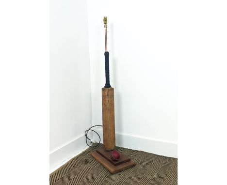 CRICKET BAT AND BALL FLOOR LAMP, 122cm H x 35cm W x 20cm D. 