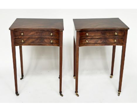 LAMP TABLES, a pair, George III design flame mahogany indented fronts each with two drawers, 49cm W x 42cm D x 72cm H. (2) 