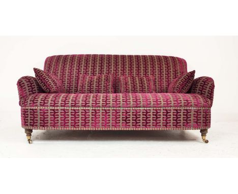 SOFA, Victorian design, studded fuchsia cut velvet upholstery with turned front supports and castors, 180cm W. 