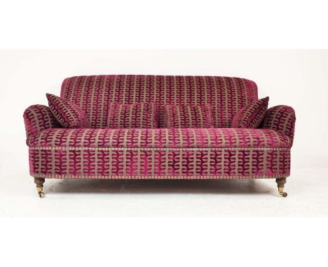 SOFA, Victorian design, studded fuchsia cut velvet upholstery with turned front supports and castors, 180cm W. 