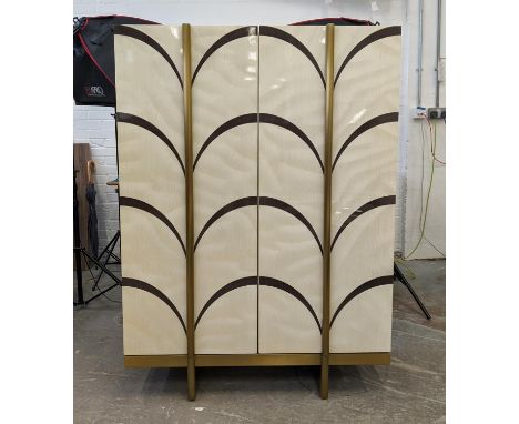 COCKTAIL CABINET, 1960s French style design, two inlaid doors with gilt handles, lacquered and mirrored back interior with li