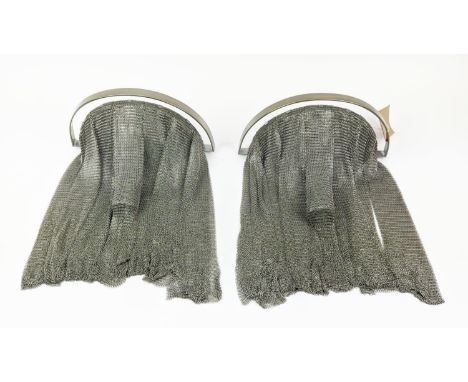 CHAINMAIL WALL LIGHTS, a pair, polished metal, each with single branch light, 31cm x 15cm x 38cm. (2) 