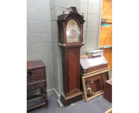 John Dison, St Ives, a George III brass dial longcase clock with 5 pillar movement, the oak case with replaced plinth  