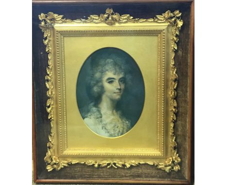 A gilt metal frame decorated with oak leaves and bell flowers, sight size 20 x 15cm, overall size 36 x 29cm, within the frame