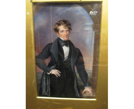 English School (early 19th century) Portrait miniature of William Taprell, standing in an arch, watercolour on ivory, 22 x 14