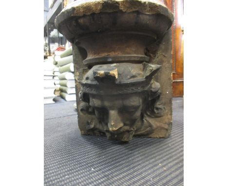 A pair of Blashfields type yellow terracotta architectural mounts of King and Queen masks (2)  