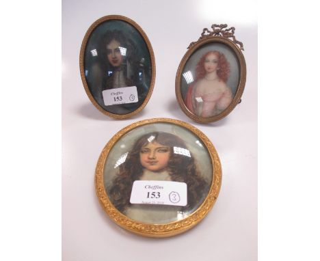 Three late 19th Century portrait miniatures of Minette, (Princess Henrietta) youngest daughter of Charles I, watercolour, 8 x