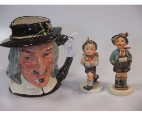 Twenty Hummel figurines, one large Doulton character jug 'Compleat Angler', five small character jugs and five miniature char