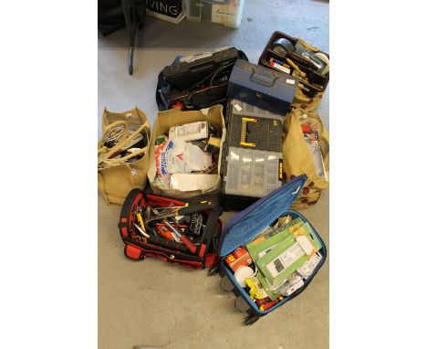 TOOLS - A mixed lot of unused and used hand tools, tool bags and boxes, socket sets, decorators tools, soldering iron and sun