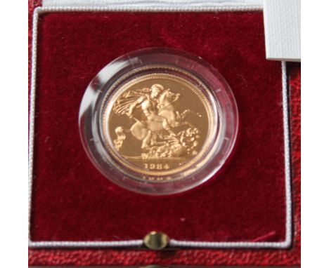 1984 PROOF SOVEREIGN - 22ct gold full sovereign with original box and certificate.  Also includes Royal Mint sealed and dated