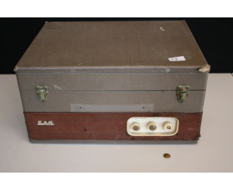 RECORD PLAYER - a Balanced High Fidelity by E.A.R with a Collaro Conquest turntable. Grey material case with minor damage.