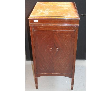 RECORD PLAYER - a His Master's Voice 157 record player with spare HMV 5A soundbox. Cabinet doors open to art deco speakers.