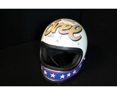 EVEL KNIEVEL REPLICA HELMET SIGNED - an Evel Knievel full sized replica helmet, signed.