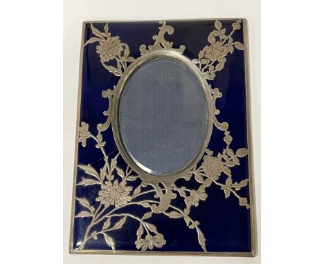 CONTINENTAL ENAMEL &amp; INLAY SILVER PHOTO FRAME - A/F - 18 X 25 CMS