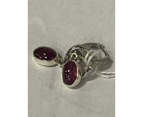 PAIR OF CABACHON RUBY LEVER BACK EARRINGS