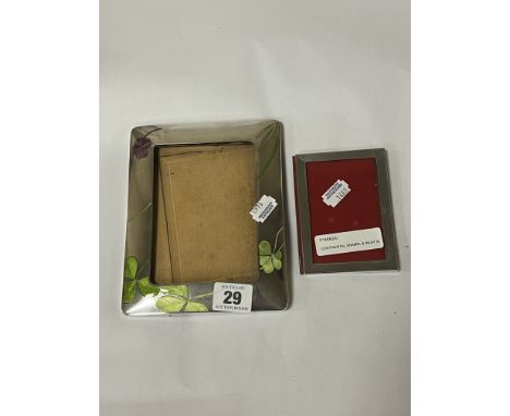CONTINENTAL ENAMEL SILVER PHOTO FRAME WITH ANOTHER SMALLER PHOTO FRAME
