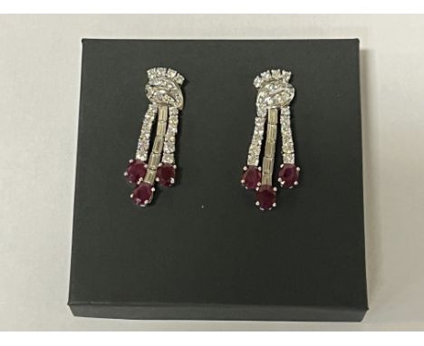 18CT WHITE GOLD RUBY &amp; DIAMOND EARRINGS WITH CERTIFICATE - DIAMOND APPROX 7.50CT, RUBY APPROX 6CT 