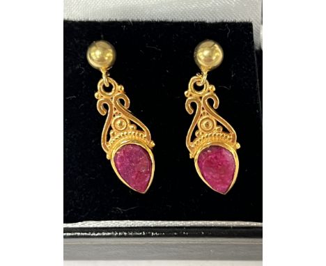 RAW RUBY 14K GILT WITH STERLING SILVER PAIR OF EARRINGS