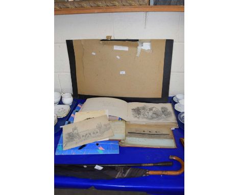A quantity of Victorian engravings and sketch book with pencil drawings by G B Pinnyln