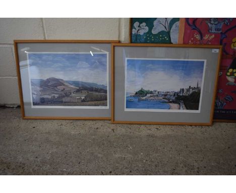 Print of Tenby Harbour by John Cahill together with a further print of a buttercup meadow by John Cahill, Limited Edition 140