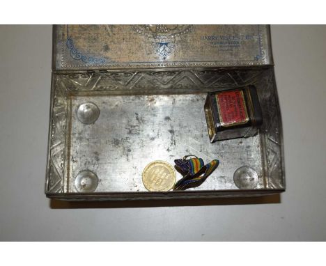 Vintage Bluebird Toffee box containing Great War medal and ribbon