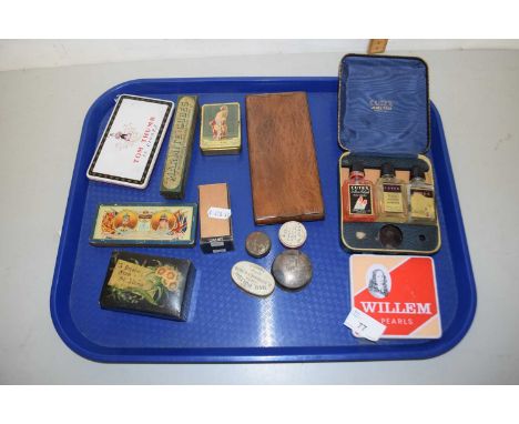 Tray containing various vintage boxes