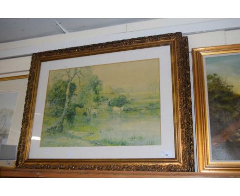 A print of a pastoral scene in gilt frame together with a further matching print