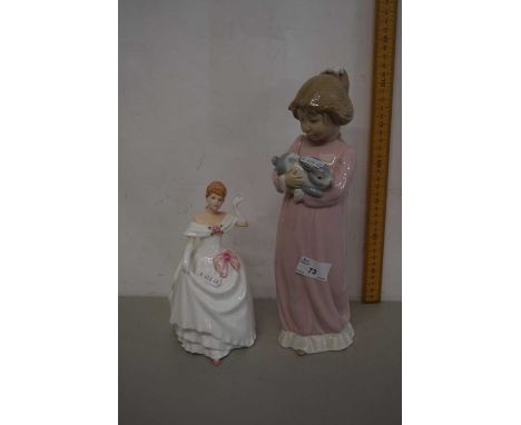 A Royal Doulton model of Dawn together with a large Spanish ceramic figure of a child with rabbit