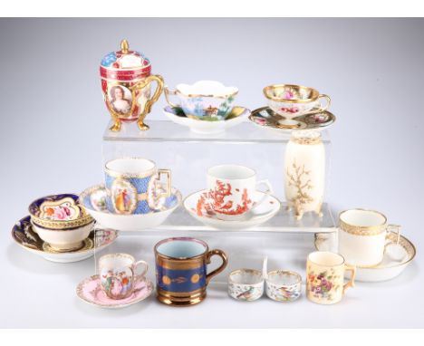 SEVEN CABINET CUPS AND SAUCERS; TWO ITEMS OF BLUSH PORCELAIN AND OTHER CERAMICSThe absence of a Condition Report does not imp