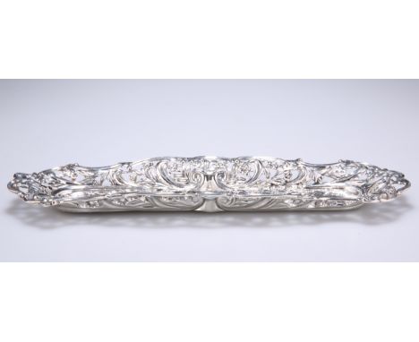 A VICTORIAN SILVER DISH, by&nbsp;Henry Matthews, Birmingham 1899, shaped rectangular, pierced and embossed with scrolls and f