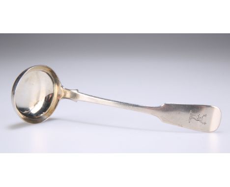 A VICTORIAN SCOTTISH SILVER SAUCE LADLE,&nbsp;by Samuel Weir&nbsp;(probably),&nbsp;Edinburgh 1843, Fiddle pattern, engraved w