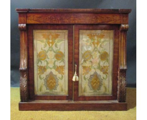 An early 19th century mahogany chiffonier with glazed tapestry panel doors, 92 x 101cm  
