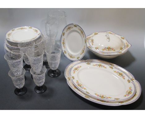 A Copeland floral and botanical painted dessert service and various glassware  