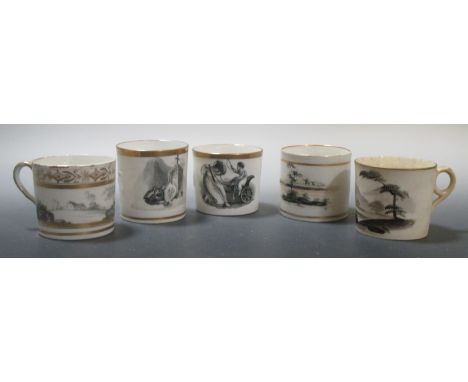 Twenty six early 19th century coffee cans decorated enfrisaille with topographical scenes, figures, shells &amp; insects, inc