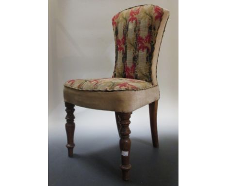 A Victorian child's chair with tapestry upholstery and a 19th century stool with a needlework seat  