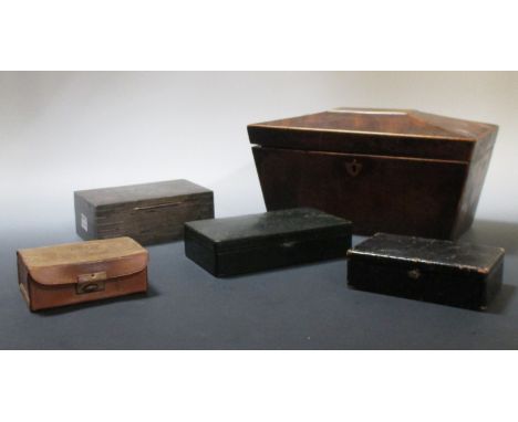 A mid twentieth century silver cigarette box, a sarcophagus tea caddy, and various dress studs (5)  