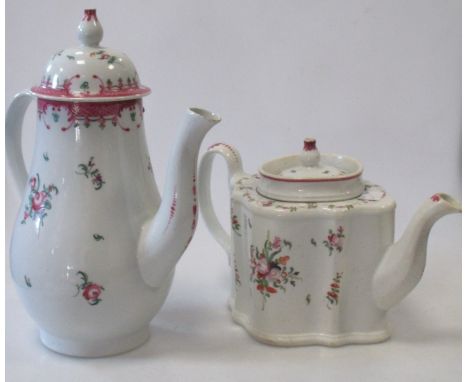 A New Hall tea pot, 273 pattern, coffee pot and cover (coffee pot damaged)  