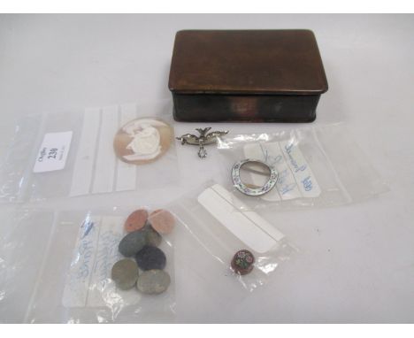 Seven various small unmounted hardstone and lava cameos, a small oval micro mosaic set in a goldstone mount, an unmounted she