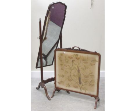 A reproduction cheval mirror together with a firescreen, (2)  