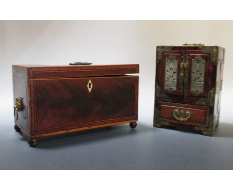 A Regency tea caddy, and a small Chinese mounted jewellery box  