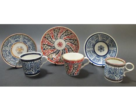 Three Worcester Queen's Lily pattern coffee cans &amp; saucers, formerly belonging to Christopher Hogwood