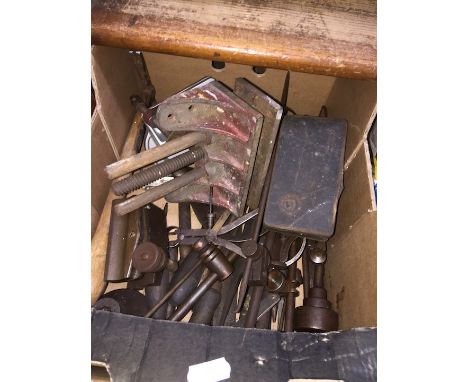 A box of vintage tools to include metalwork, etc. 