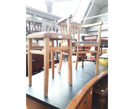 A vintage bentwood armchair and a stool 