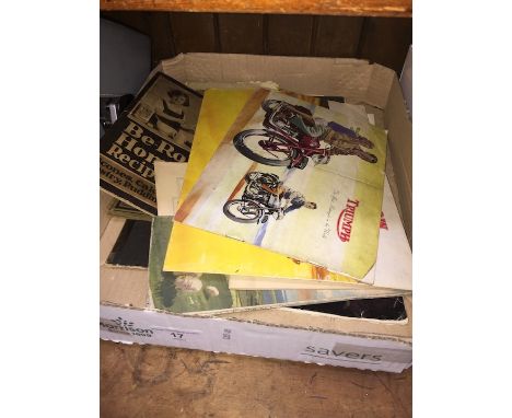 A box of vintage advertising material incl Morris Minor, Triumph, M Cycles, etc 