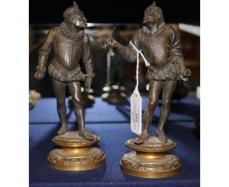 A pair of bronze figures of Renaissance gentleman