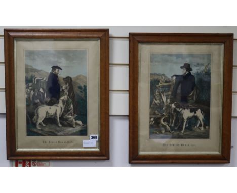 Victorian Schoolpair of coloured lithographsThe Scotch & English Gamekeepersoverall 16 x 12in. maple framed.