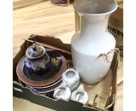 Mixed ceramics, Chinese and European and a carriage clock
