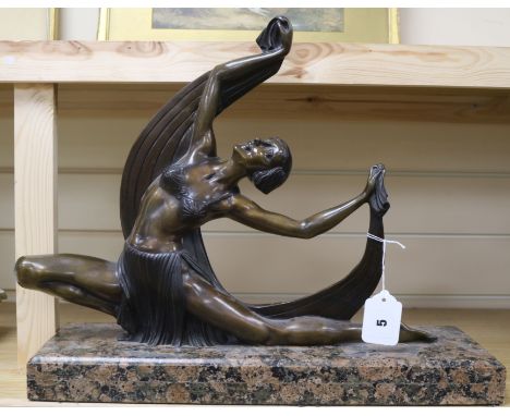An Art Deco style bronze figure of a dancer H.39cm. W.47cm.