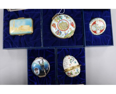 A Halcyon Days enamel travelling timepiece and four assorted boxes: Venice by Turner, HDCC Edition, 50th Anniversary of Climb