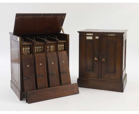 John Ruskin (1819-1900),  a pair of mahogany folio cabinets, 19th century, each moulded top with inlaid ivory labels, over a 